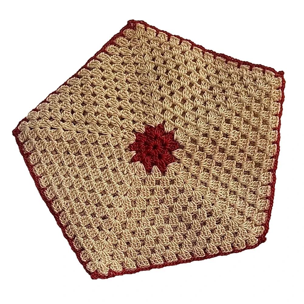 VTG LOT OF 4 HAND CROCHET RED & WHITE POTHOLDER POLYGON COTTAGECORE GRANNYCORE